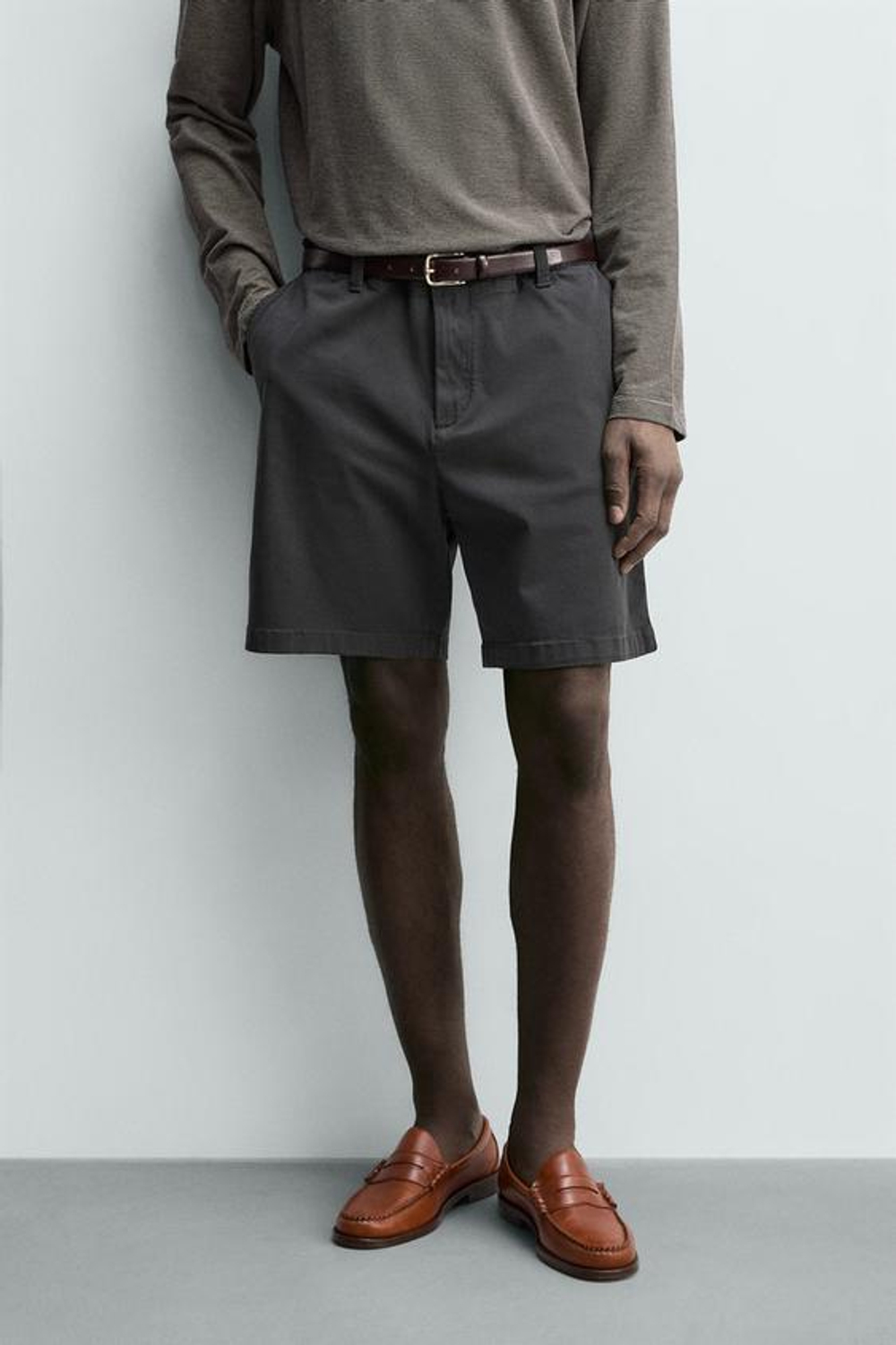 ZARA ШОРТЫ ЧИНОС REGULAR FIT, СЕРО-СИНИЙ