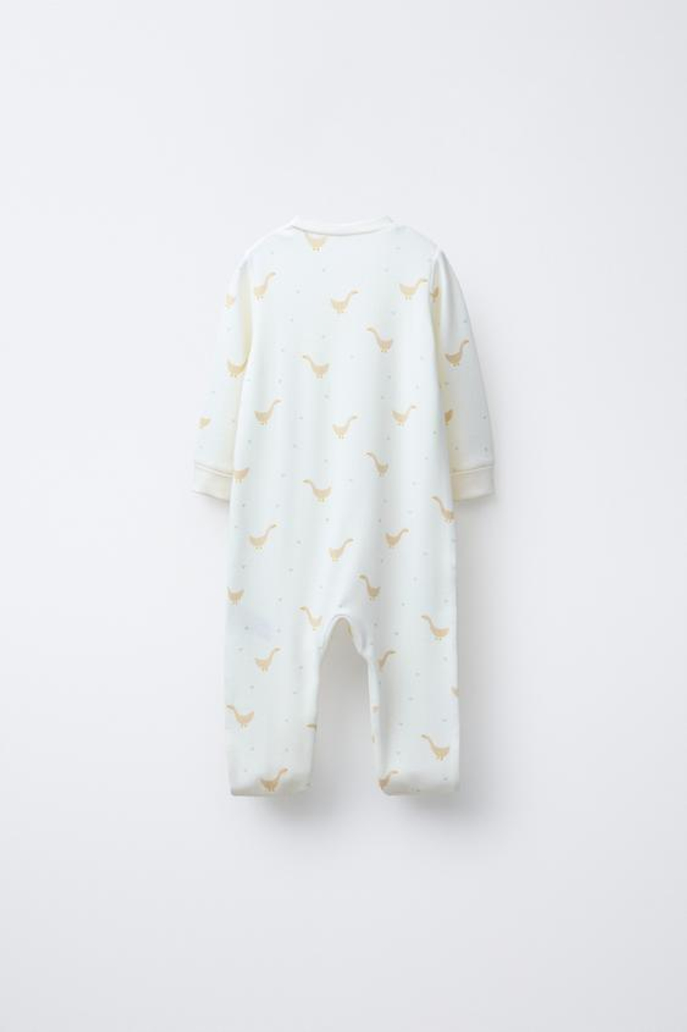 ZARA ТЕПЛЫЙ КОМБИНЕЗОН С УЗОРОМ «ГУСИ» И РЕГУЛИРУЕМЫМИ ШТАНИНАМИ, ЭКРЮ