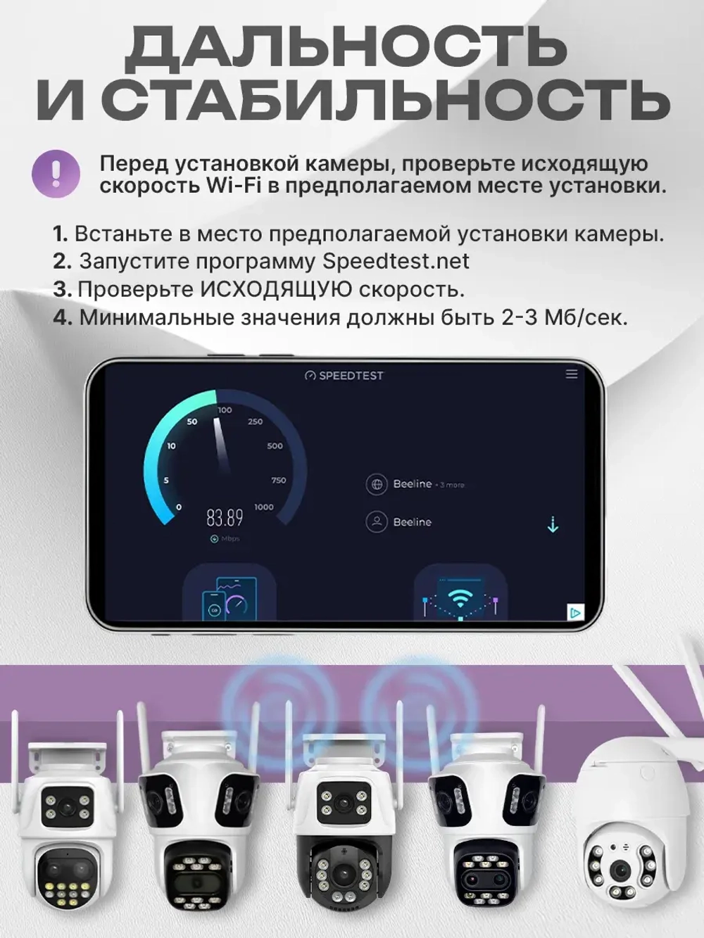 Камера видеонаблюдения уличная для дома Wi-Fi 128ГБ 3м