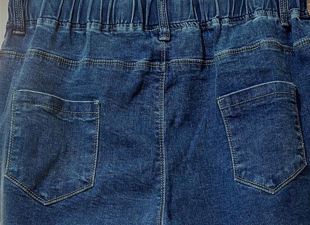 Джинсы женские тонкие весенние летние синие деним стрейчевые на резинке бананы с подворотом на шнурке большой размер плюс гигант великан 34 35 36 38 58 7xL 6XL 5XL