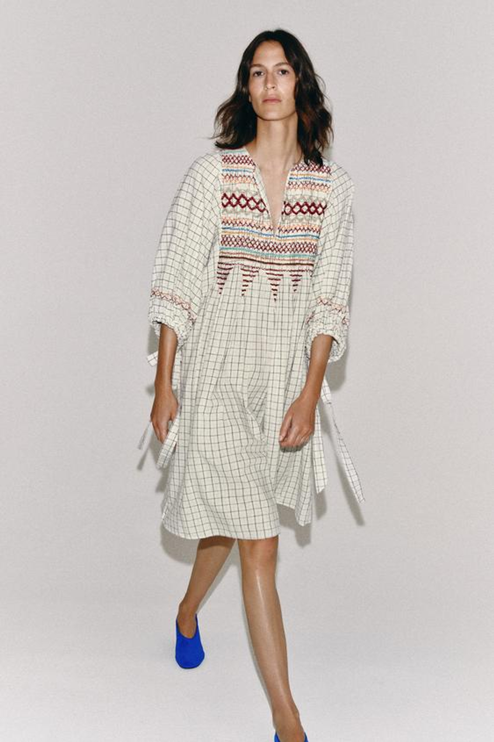 ZARA ПЛАТЬЕ МИДИ ИЗ СМЕСОВОГО ЛЬНА — ZW COLLECTION, РАЗНОЦВЕТНЫЙ