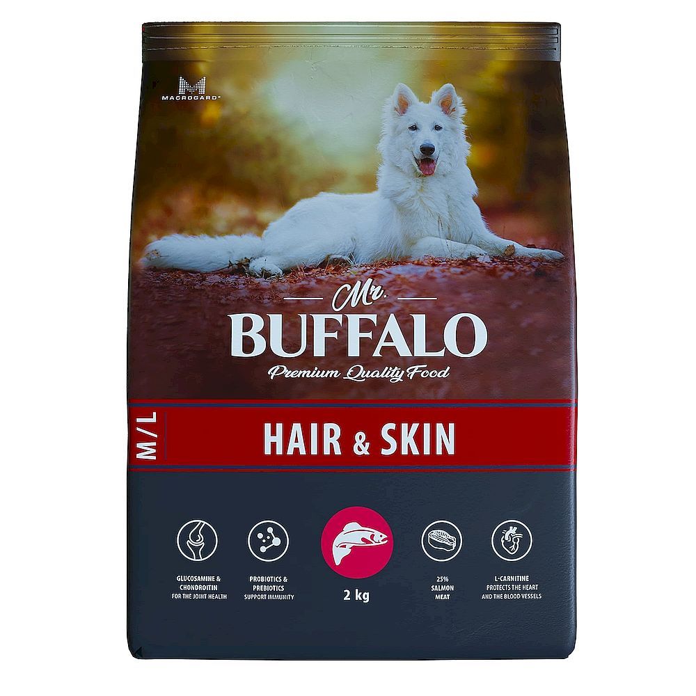 Сухой корм Mr.Buffalo HAIR &amp; SKIN CARE M/L для собак средних и крупных пород с лососем, пакет 2 кг