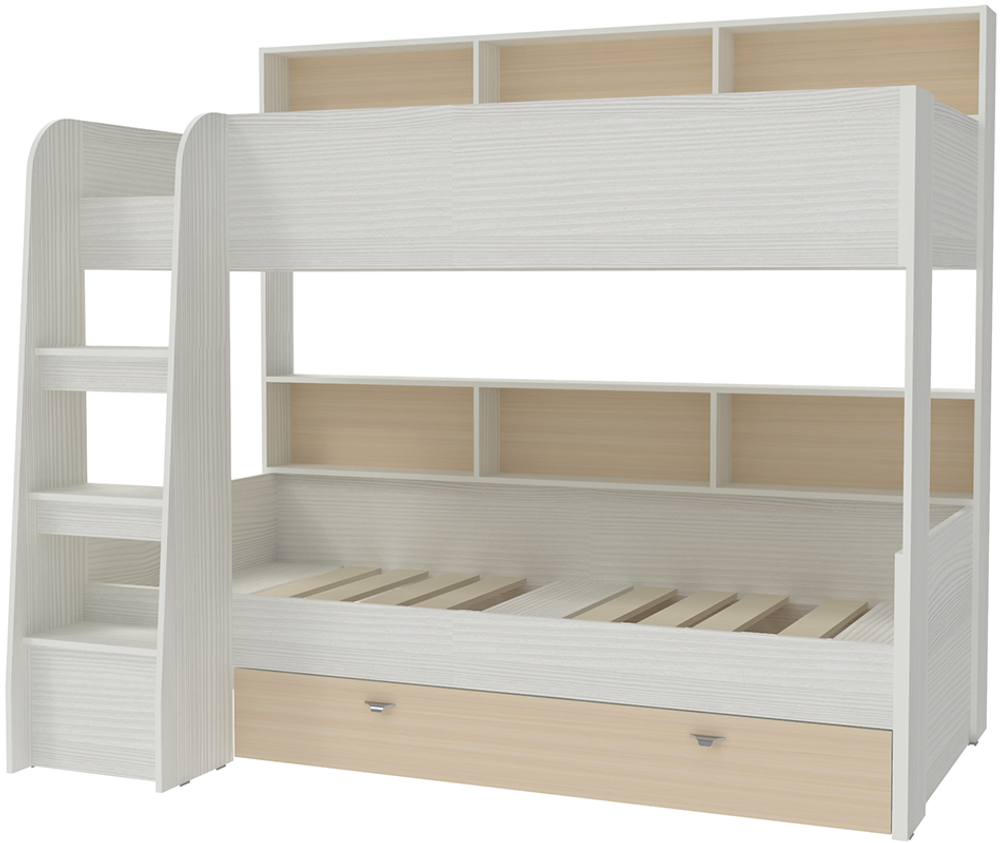 Двухъярусная кровать КарИВи Голден Кидс 1 Белое Дерево  Дуб Молочный