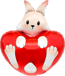Купить фигурный шарик с гелием в виде кролика с красным сердцем на 14 февраля