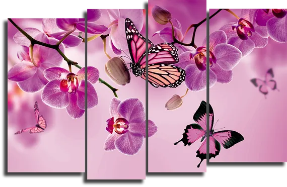 Модульная картина "Орхидея и бабочка"