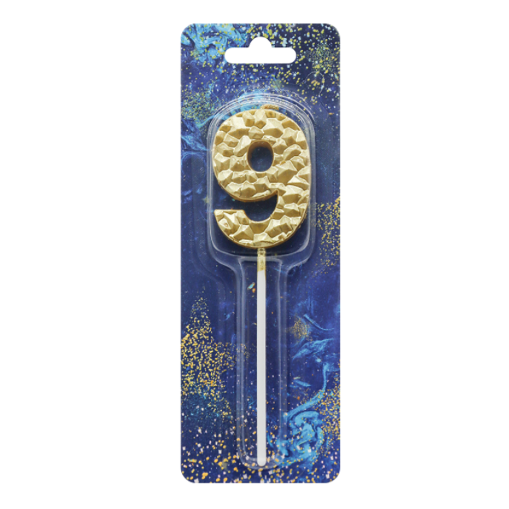 Свеча-цифра 9 Кристалл золото