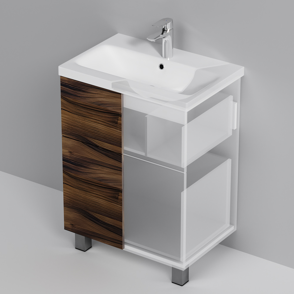 База под раковину, напольная, 60 см, 2 ящика, орех