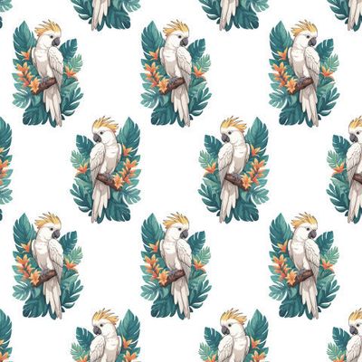 Какаду и тропические листья