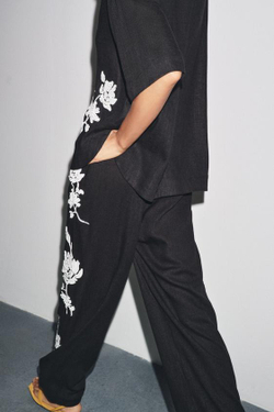 ZARA БРЮКИ С ВЫШИВКОЙ И БИСЕРОМ — ZW COLLECTION, ЧЕРНЫЙ/БЕЛЫЙ