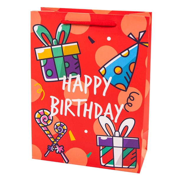 Пакет подарочный, С Др! (яркий праздник), Красный, 24*18*9 см