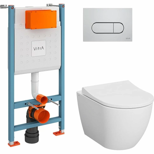 Унитаз Vitra Mia Round 9873B003-7201 безободковый с инсталляцией, с крышкой микролифт, кнопка хром