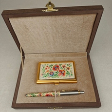 Набор "Русские узоры" визитница и ручка Parker с ручной росписью Палех