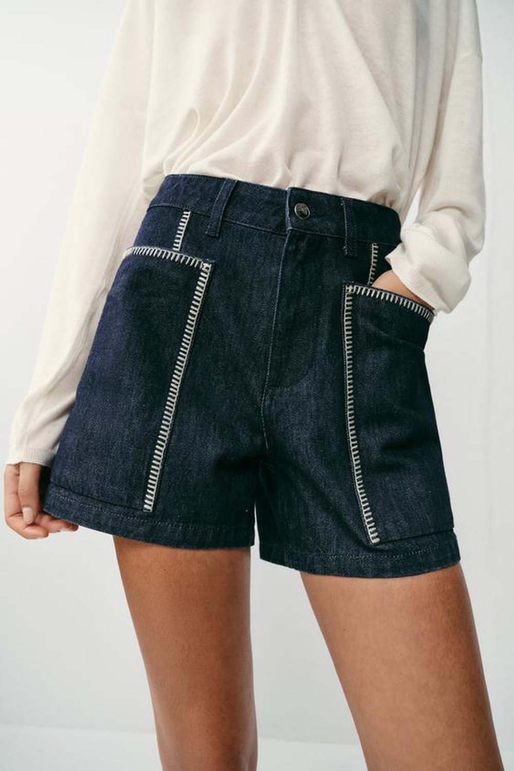 ZARA ШОРТЫ Z1975 С ВЫШИВКОЙ, СИНИЙ