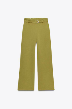 ZARA БРЮКИ В СТИЛЕ РУСТИК С РЕМНЕМ, ОЛИВКОВЫЙ