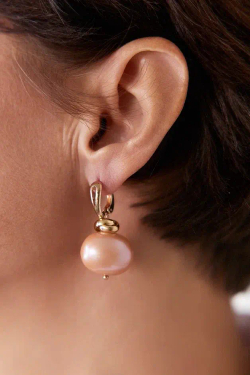 HMG 1131 peach Серьги с жемчужиной 1,9 см арт.0720