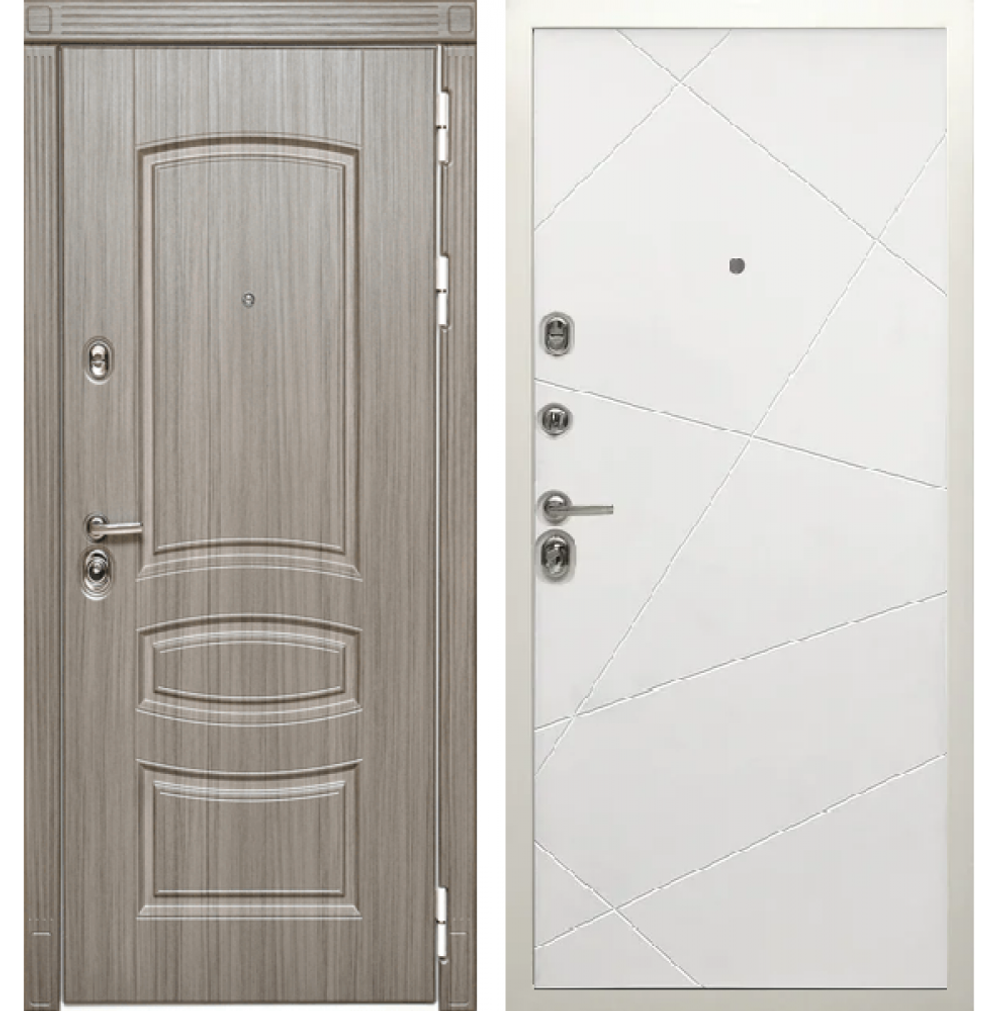 Входная металлическая дверь Сударь Diva МД-42 Сандал серый / рис.М-11 Лучи Белый софт (белая коробка) 3К с шумоизоляцией