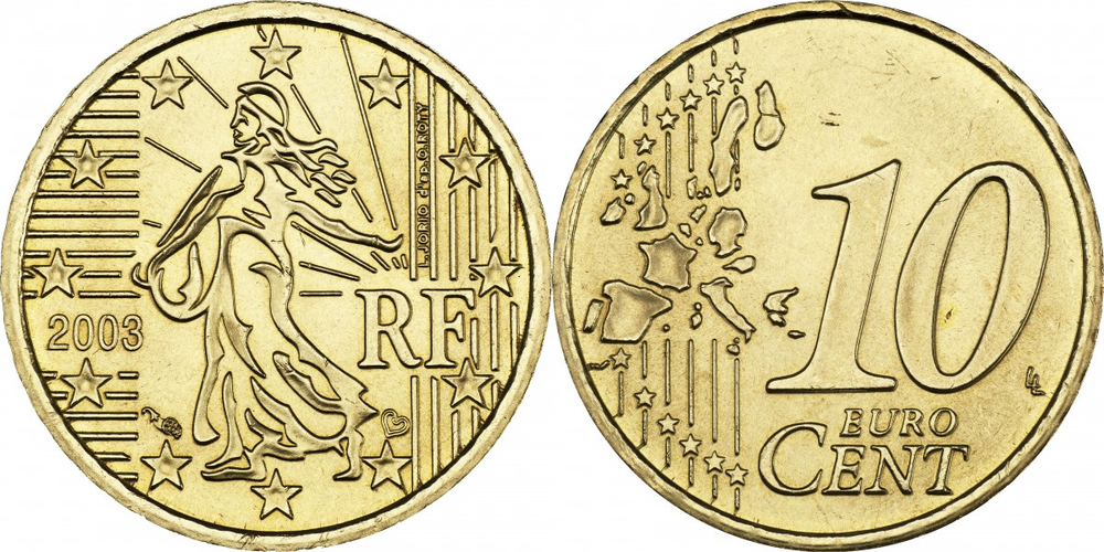 Франция 10 евроцентов 1999-2006 Сеятель XF