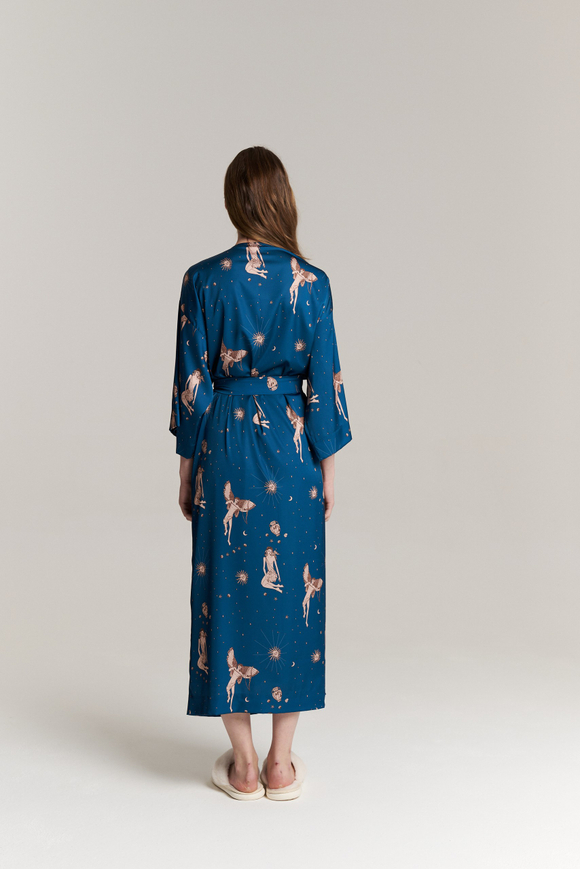 Шелковый халат-кимоно one size