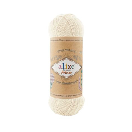 Суперваш артисан (Superwash artisan) пряжа Alize 75%шерсть 25%полиамид 5х100г/420м 01 кремовый