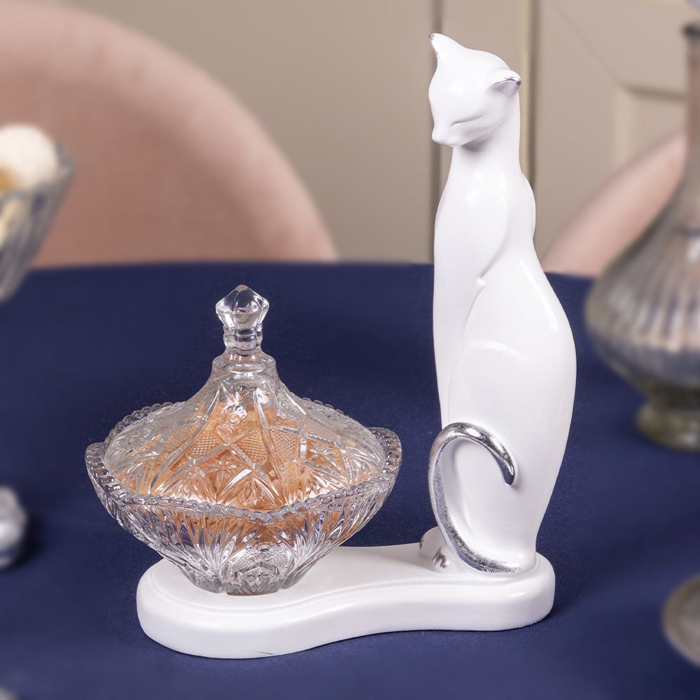 Сахарница стеклянная с крышкой Кошка Шелби Белый