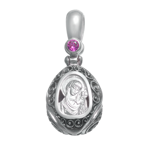 Ладанка из серебра/Частичное чернение/С подвижным ухом/С камнями/Казанская БМ