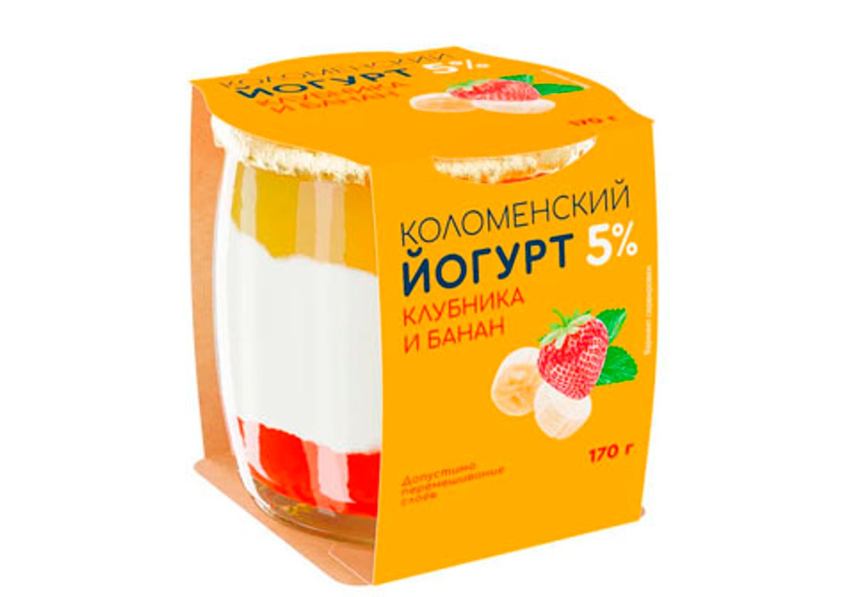 Йогурт со вкусом клубники и банана "Коломенский", 170г