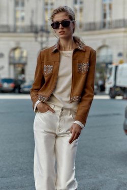 ZARA КУРТКА ПОД ЗАМШУ С ЗАКЛЕПКАМИ, КОРИЧНЕВЫЙ