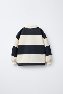 ZARA ПОЛО В ПОЛОСКУ С ПРИНТОМ «СОБАКА», СЕРЫЙ