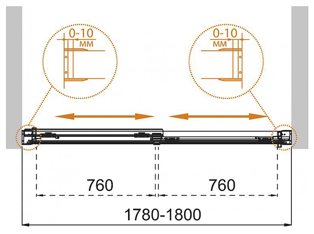 Шторка на ванну Cezares Tandem Soft 180 TANDEM-SOFT-VF-2-180/145-P-Cr профиль Хром стекло рифленое