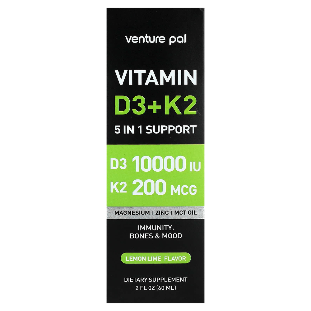 Venture Pal, витамины D3 и K2, лимон и лайм, 60 мл (2 жидк. унции)