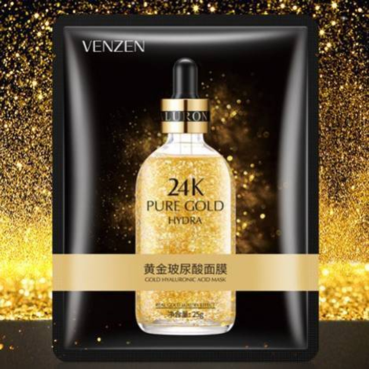 Маска для лица Venzen 24K Gold тканевая ультрапитательная с гиалуроновой кислотой, 25 г