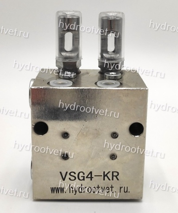 VSG4-KR - Питатель для двухлинейных систем смазки с рабочим давлением 400 бар, количество выходов 4, максимальная доза 2,3 мл/цикл, с регулятором и индикатором