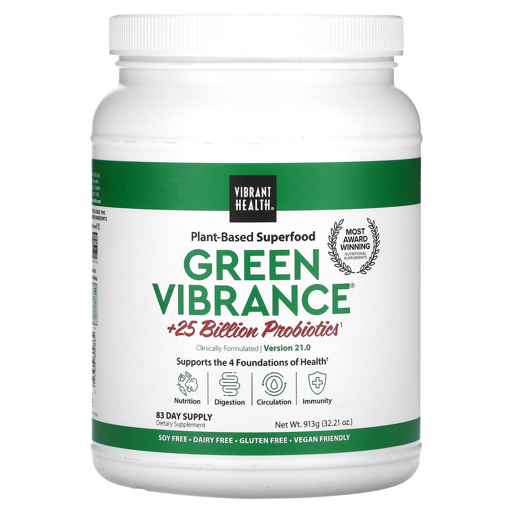 Vibrant Health, Green Vibrance® +25 млрд пробиотиков, версия 21.0, 913 г (32,21 унции)