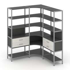 Shelf System Трехсекционный угловой стеллаж пятиярусный с ящиками SN.STMU-531 Антрацит/Дуб Наварра/М