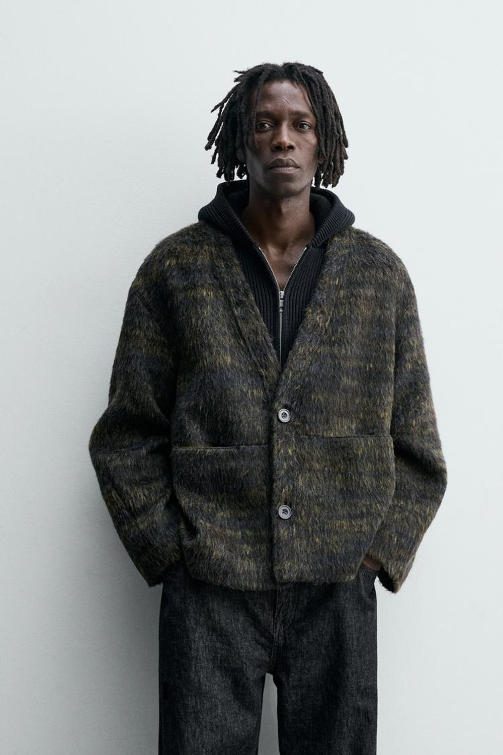 ZARA КАРДИГАН ИЗ ИСКУССТВЕННОГО МЕХА, СИНИЙ МЕЛАНЖ