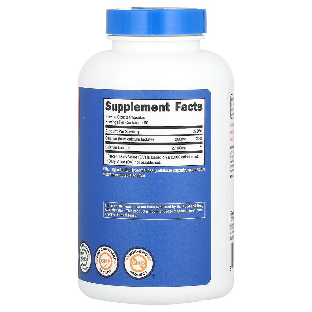 Nutricost, Лактат кальция, 180 капсул (700 мг на капсулу)