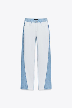 ZARA ДЖИНСЫ Z1975 STRAIGHT СО СРЕДНЕЙ ПОСАДКОЙ И КОМБИНИРОВАННОЙ ВАРКОЙ, ВЫЦВЕТШИЙ СИНИЙ
