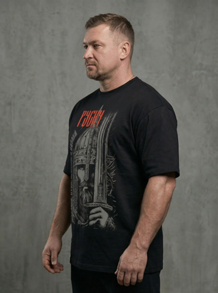 Футболка оверсайз хлопковая черная LEGENDA Русич красный