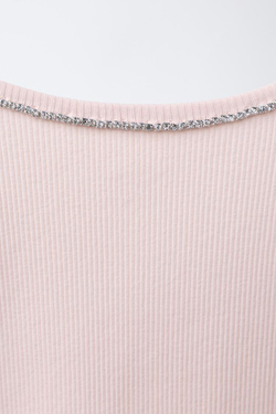 ZARA ТОП В РУБЧИК СО СТРАЗАМИ, РОЗОВЫЙ