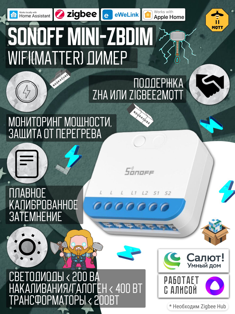 Zigbee димер SONOFF MINI-ZBDIM