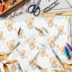 Ткань лён игрушечные мишки с уточкой