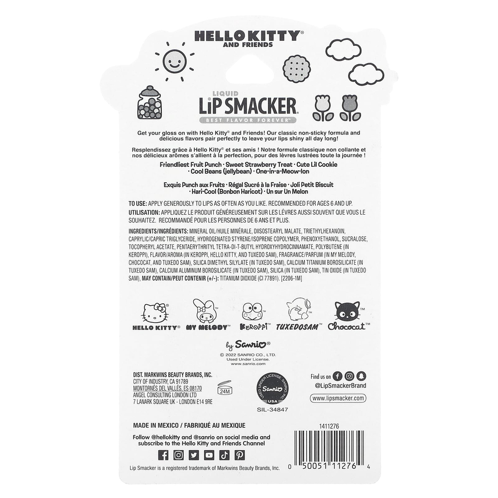 Lip Smacker, Hello Kitty And Friends, жидкий блеск для губ, ассорти из 5 шт., 14 мл (0,45 жидк. унции)