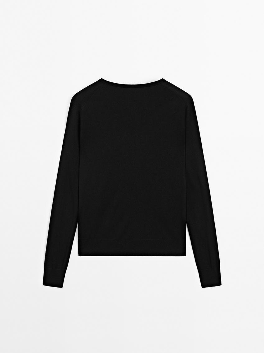 Massimo Dutti Свитер из смесовой шерсти с V-образным вырезом, черный