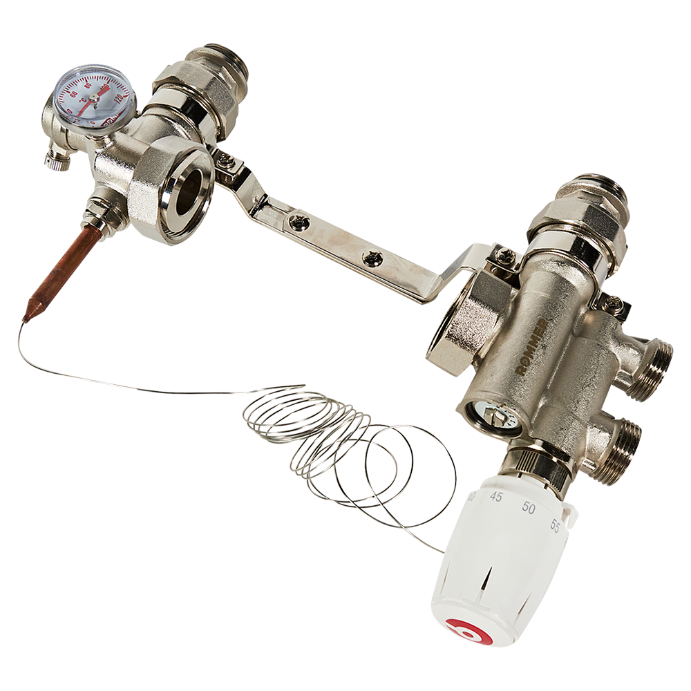 Насосно-смесительный узел ROMMER - 1" (термоклапан 0-80°C, выносной датчик, без насоса)