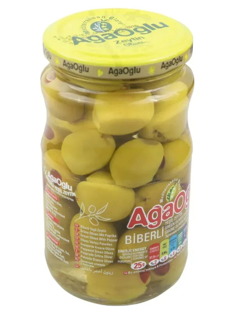 Оливки зеленые AgaOglu фаршированные перцем 370 г x 2 шт
