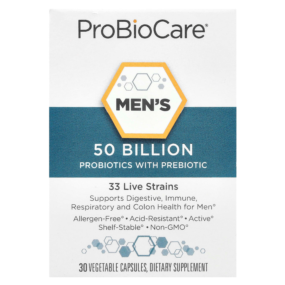 ProBioCare, пробиотики с пребиотиками для мужчин, 50 млрд, 30 растительных капсул