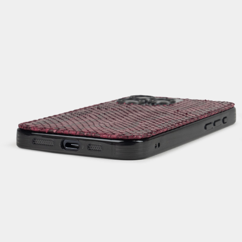 Чехол для iPhone 15 Pro Max из кожи питона, малинового цвета