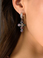 Серьги "Multicolor Cross Dimonds" Silver