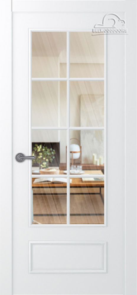 Дверь Ламира 5 / Цвет Эмаль белый / Прозрачное каленое / Двери Belwooddoors