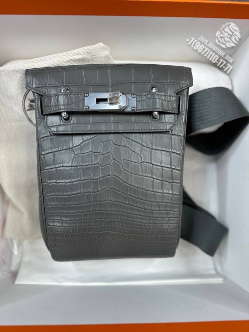 Нагрудная сумка слинг Hermes Kelly (Messenger) из кожи крокодила, тёмно синяя